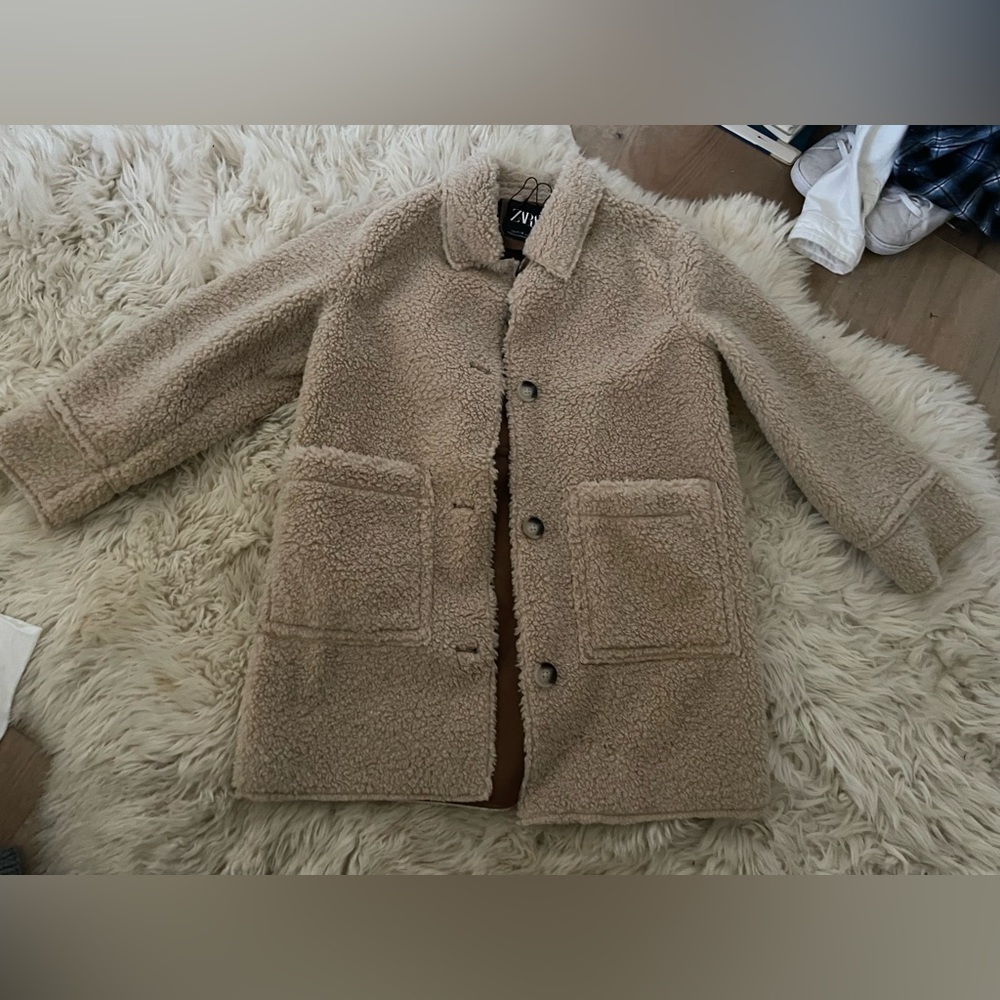 Zara kids Cream beige fleece Sherpa Jacket coat 11/12